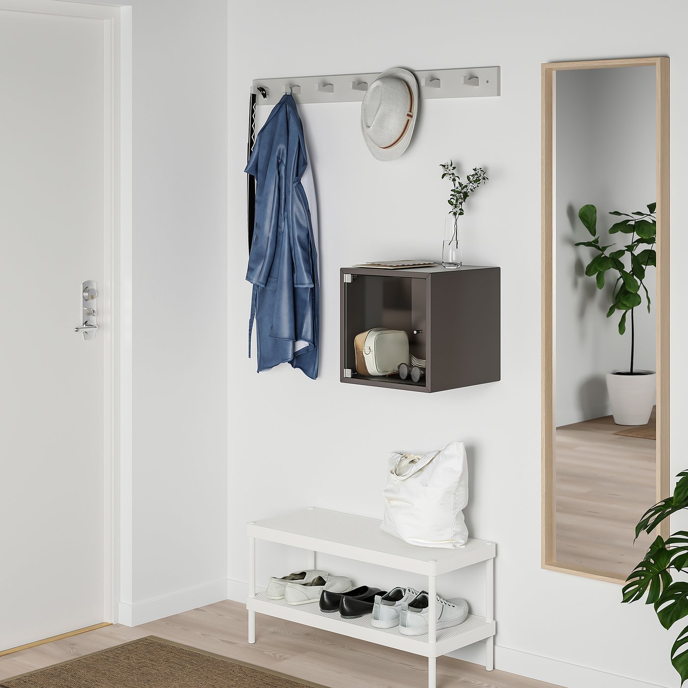 EKET エーケト ウォールキャビネット ガラス扉付, ダークグレー