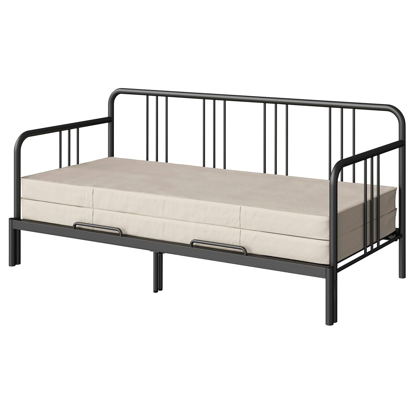 FYRESDAL day-bed with 2 mattresses, black/Vannareid extra firm