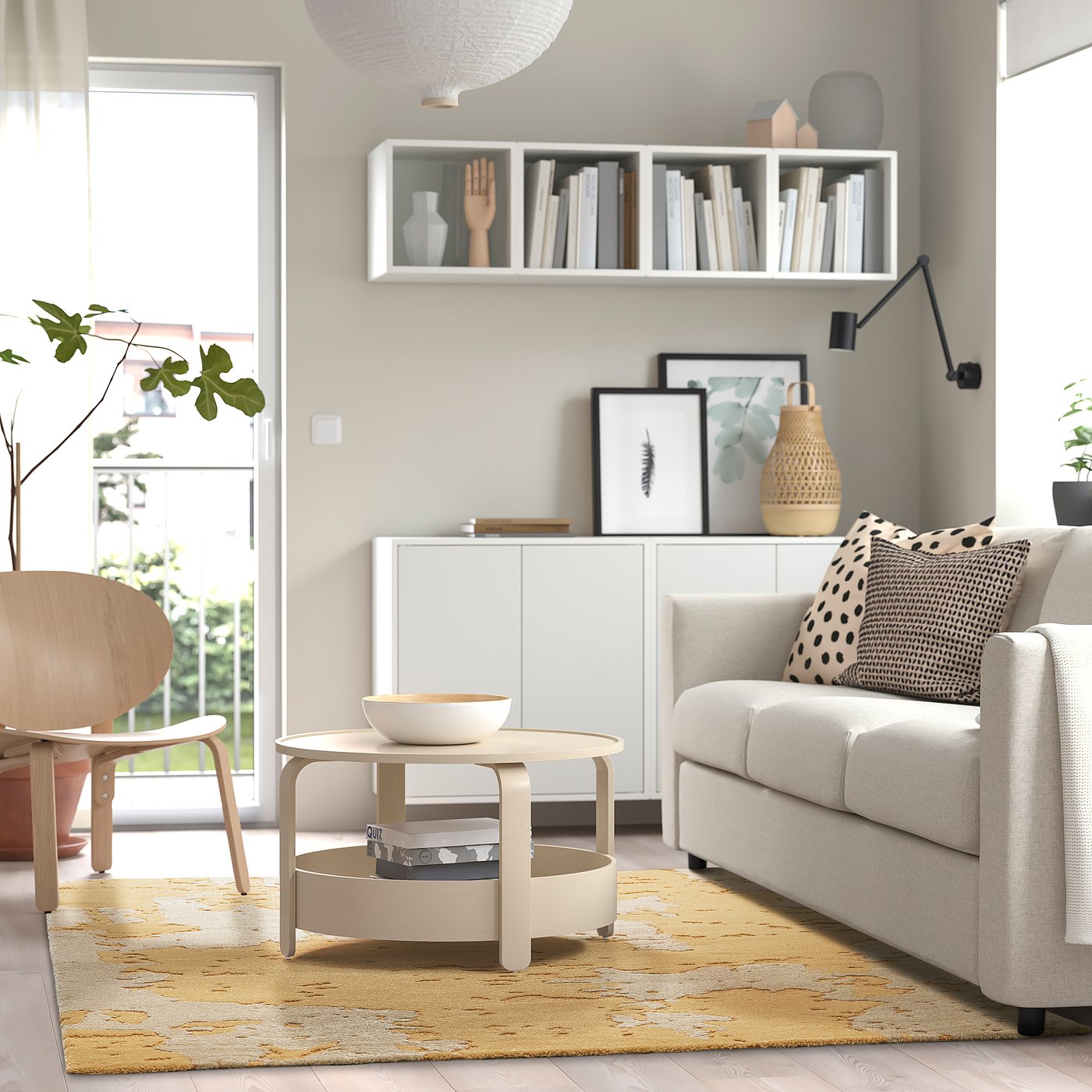 RINGKLOCKA リングクロッカ ラグ パイル短, イエロー/オフホワイト