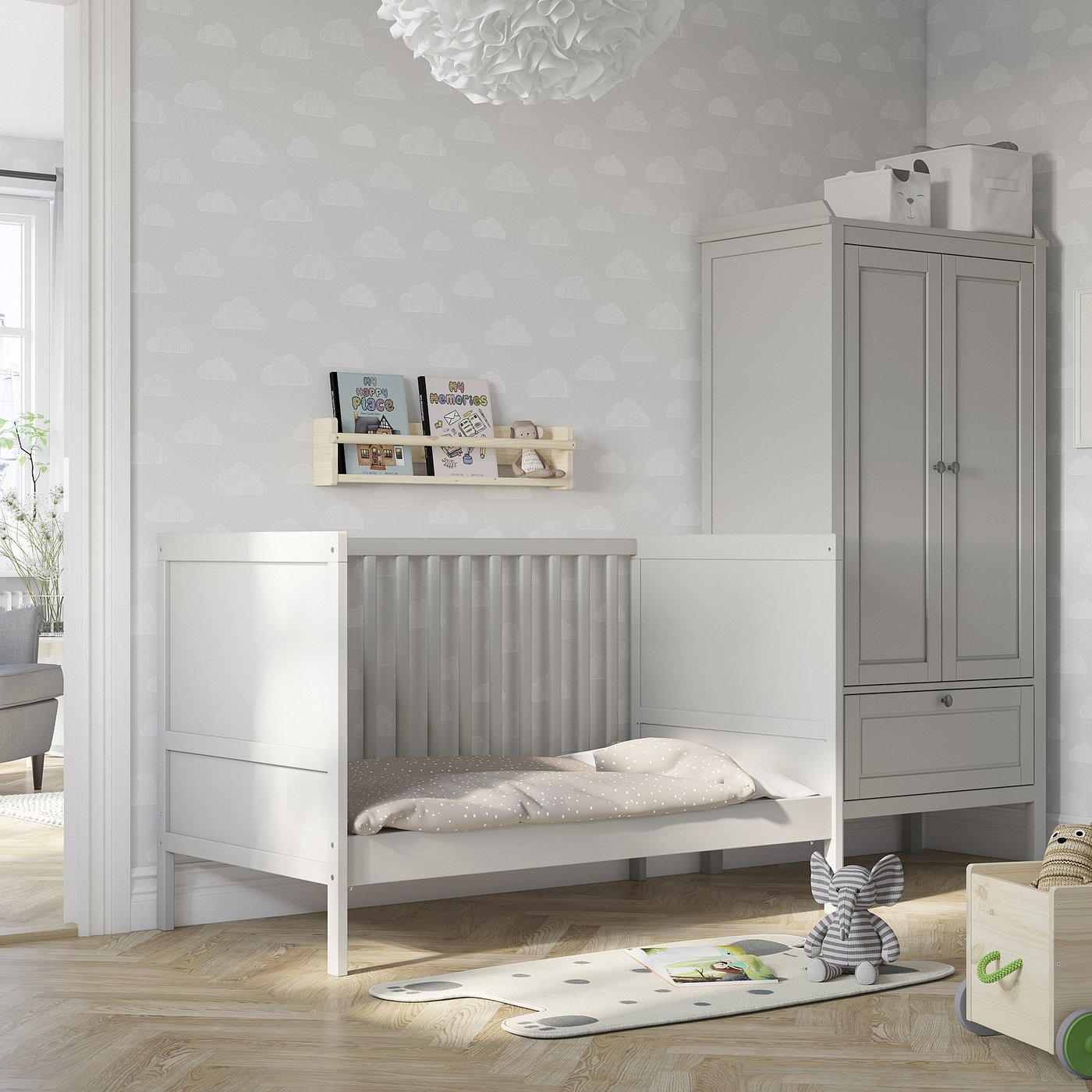 SUNDVIK crib, gray, 271/2x52