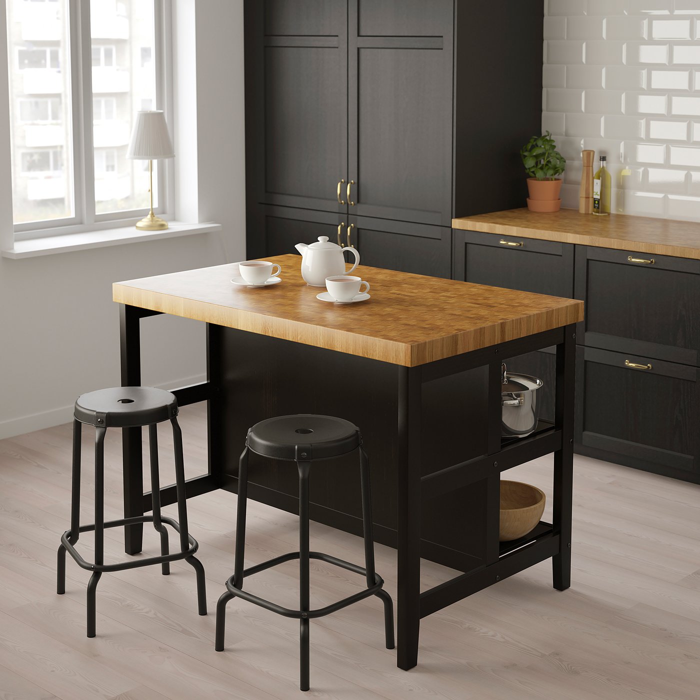 VADHOLMA Kitchen island, black, oak, Width: 49 5/8