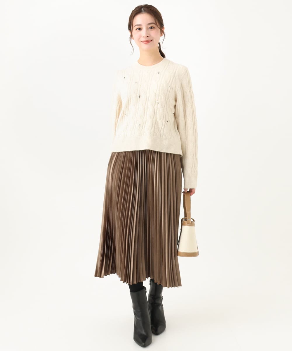 小さいサイズ】シャイニーサテンプリーツスカート/洗える(ロング