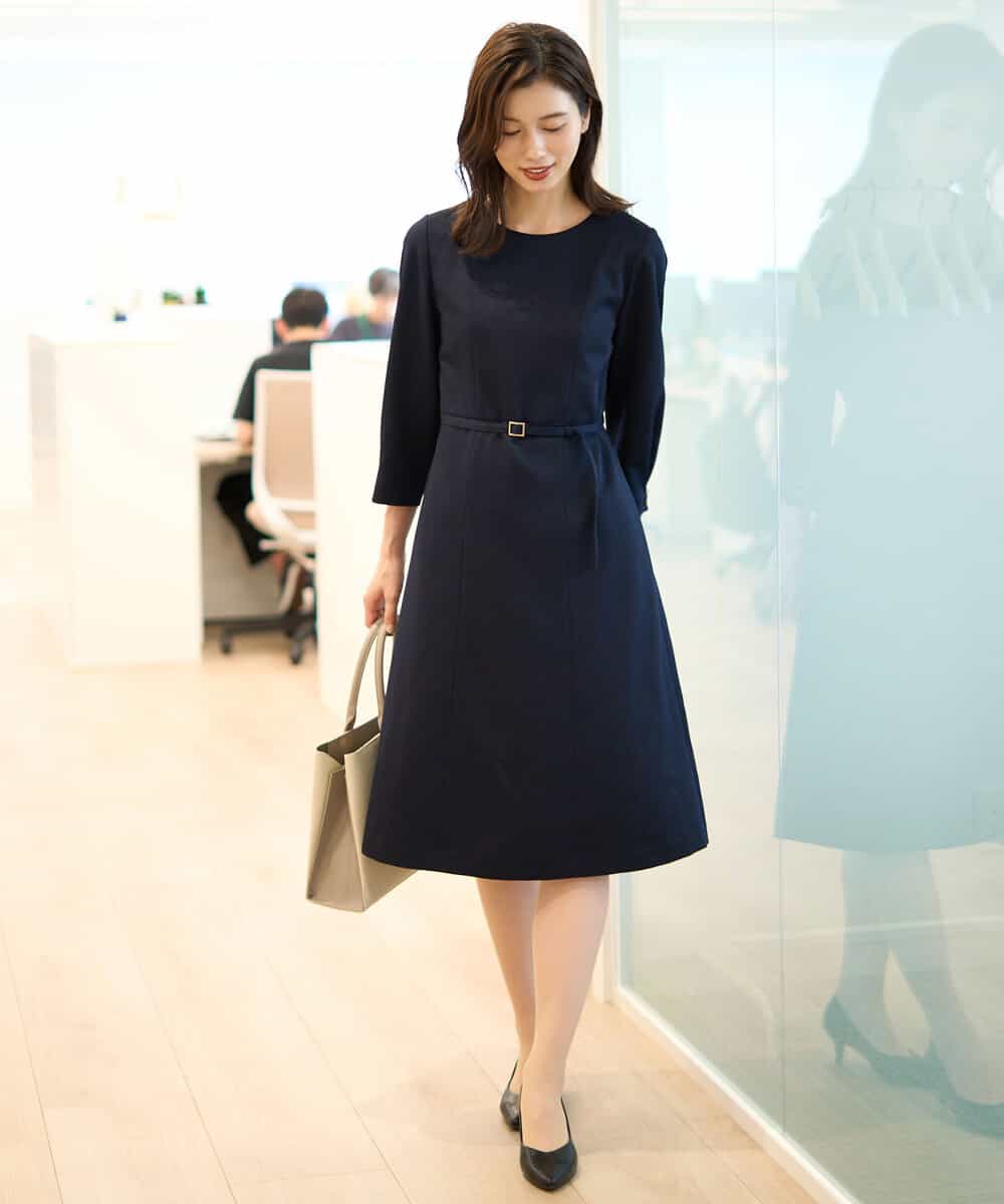 セットアップ対応]ベルト付きタックワンピース/洗える(ワンピース