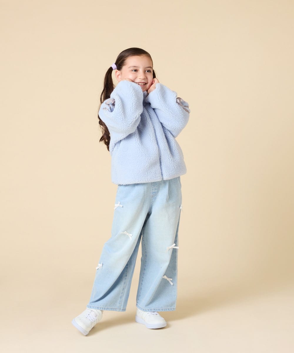 120-160]【おうちで洗える】モコモコラインスリーブボアブルゾン