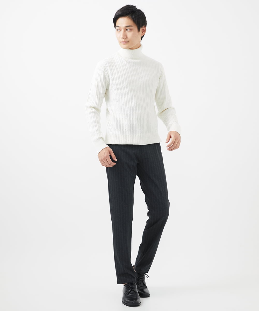 残りわずか/洗濯機で洗える】タートルニット/ステアストライプ(ニット