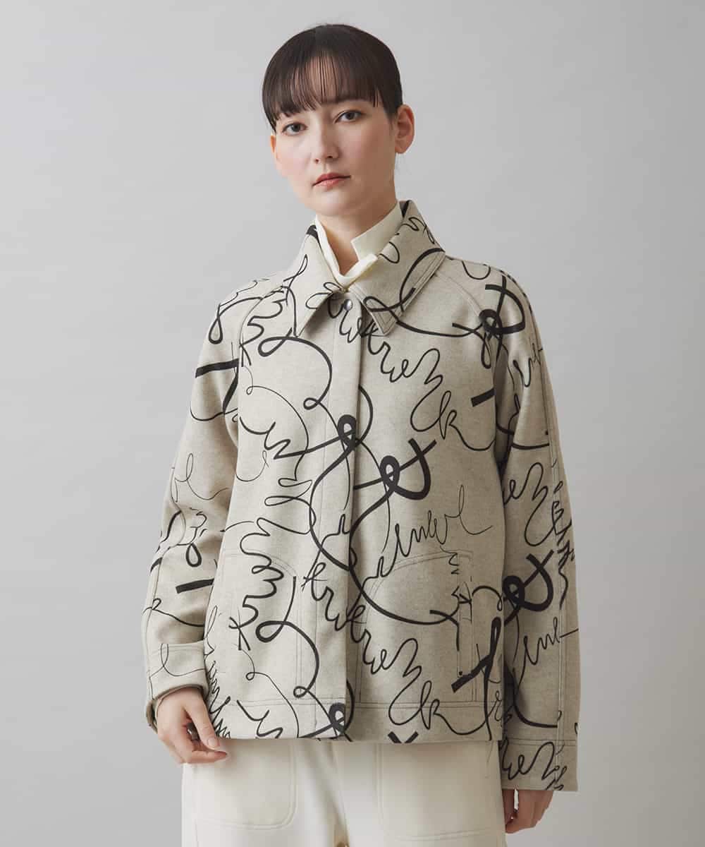 ラインドローイングプリントジャケット /日本製/洗える(その他のコート