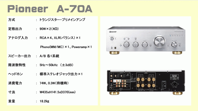 ROKSAN K3/Caspian Pioneer A-70A プリメインアンプ 音質 比較 試聴