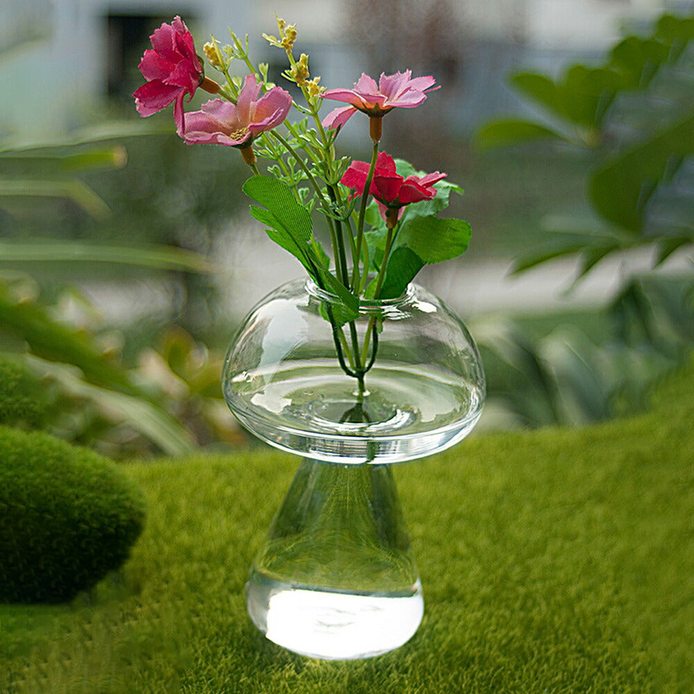 IwaiLoft 手作り キノコの花瓶 ガラス 一輪挿し フラワーベース ミニ
