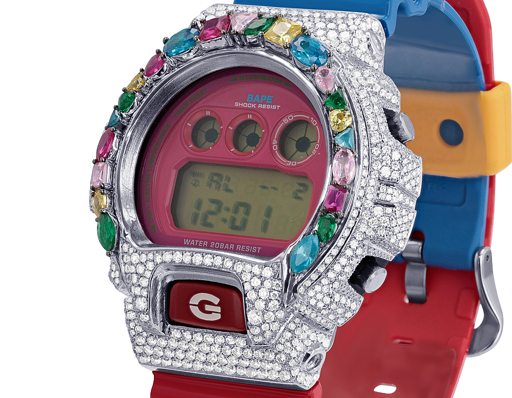 Bathing Ape Casio G-shock DW-6900 Kid Cudi VVS Real Diamond Watch