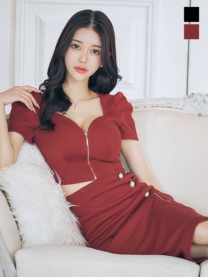 ワッフルセットアップミディアムドレス/キャバドレス【S-Lサイズ/2