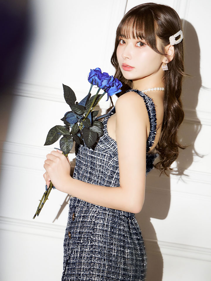 セットアップツイードミニドレス/フロントジップ/ノースリーブ/谷間