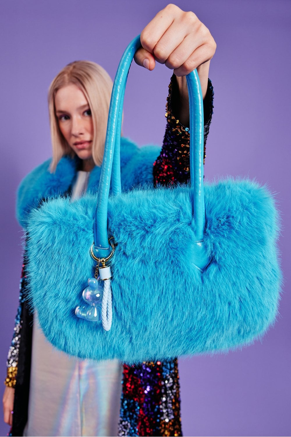 JAYLEY Blue Eco Bamboo Faux Fur Tote Bag - Accessories from Jayley