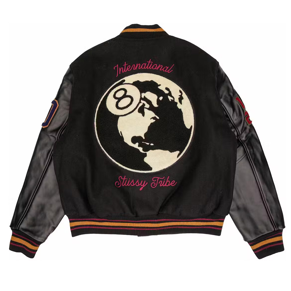 Black Wool/Leather 40th Anniversary Stussy Varsity Jacket