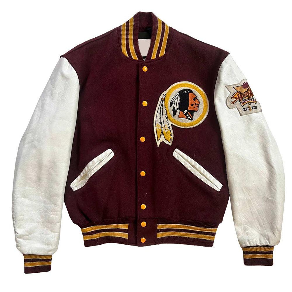 White and Maroon 80's Washington Redskins Varsity Jacket