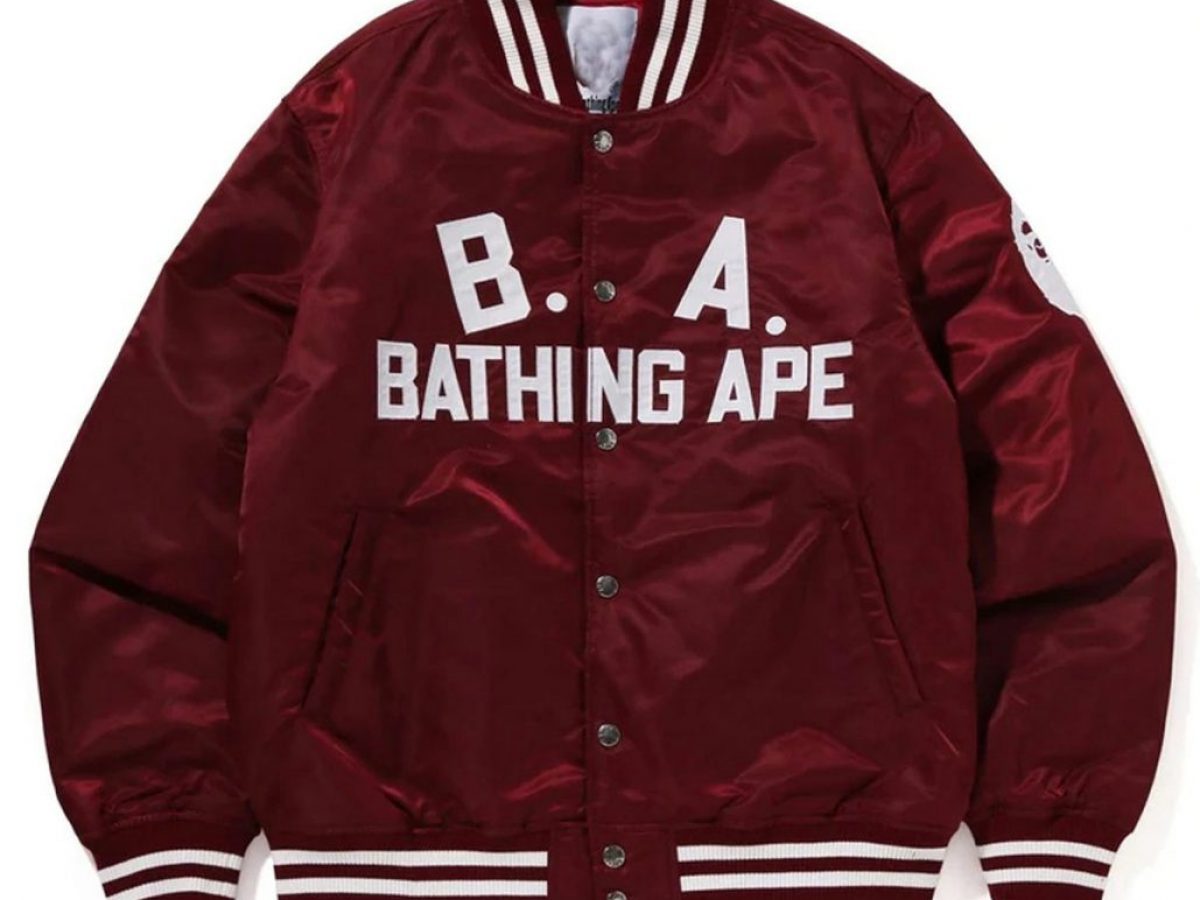 Burgundy / Black / Blue A Bathing Ape B.A. Varsity Jacket