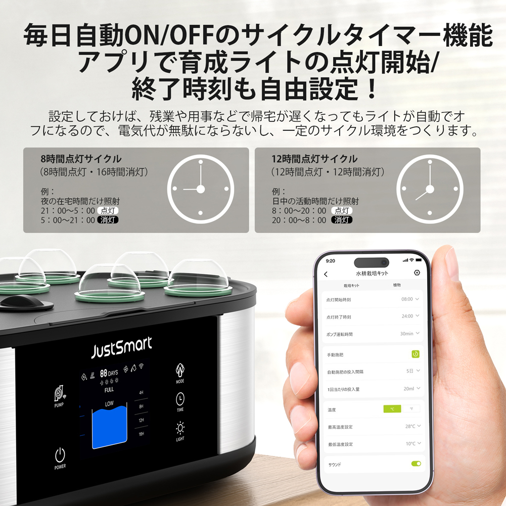 GS1 Max】 意匠権登録済 JustSmart 水耕栽培キット スマートフォン連携