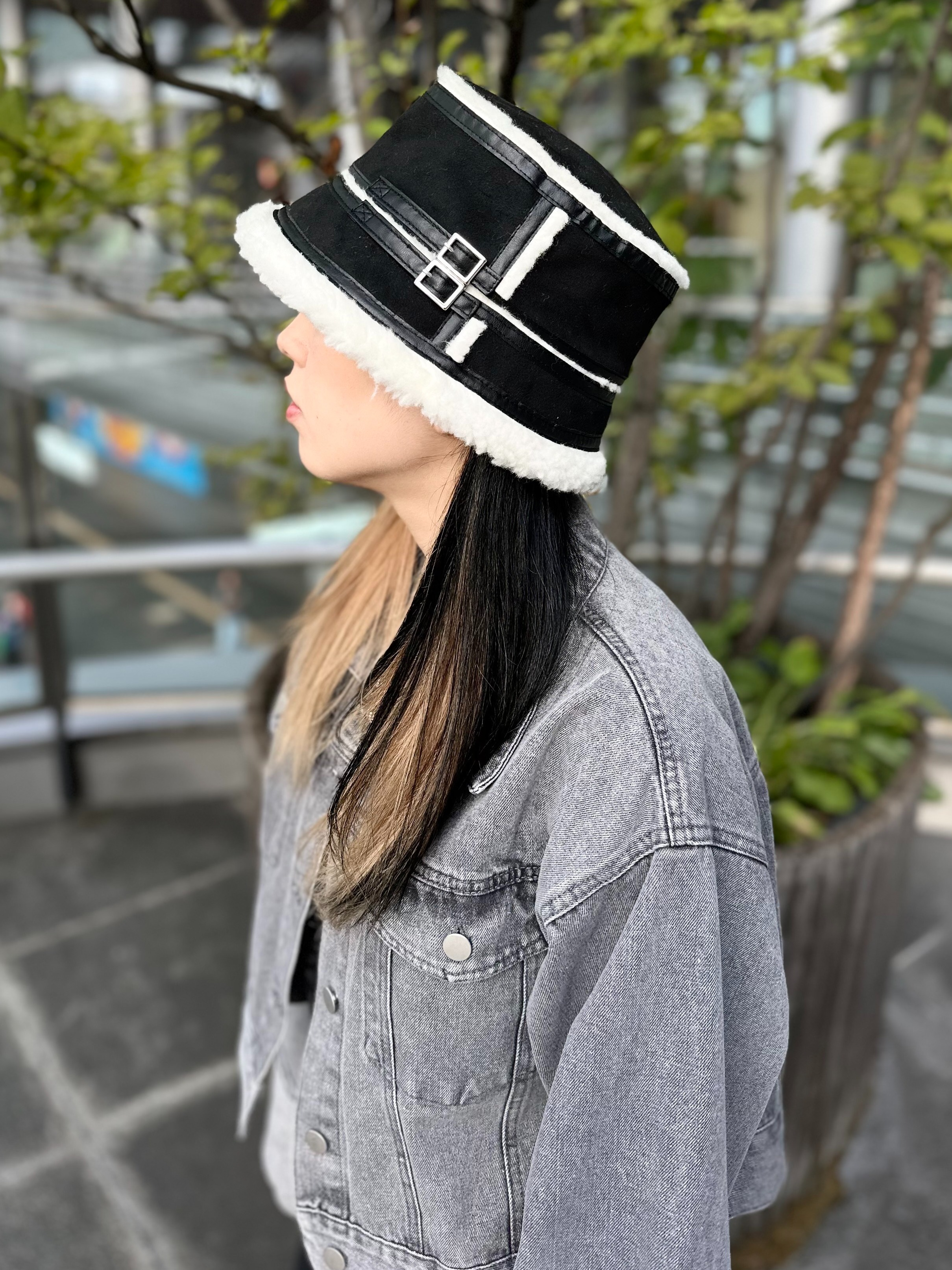 ムートン調に生地と合皮でかっこかわいく❧アトリエメイドのバケット