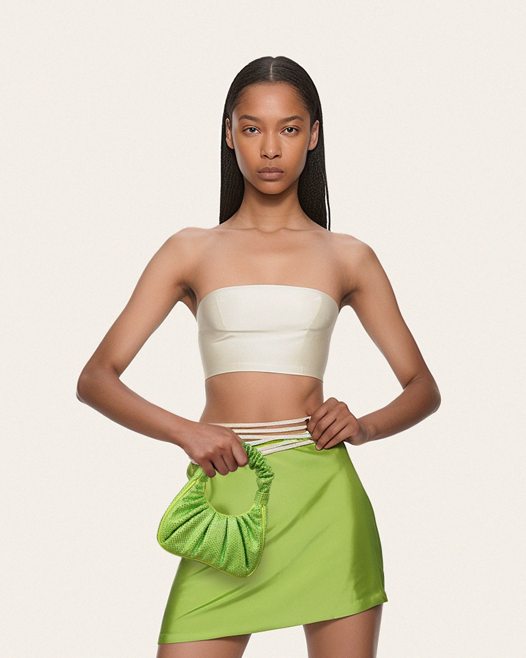 Gabbi Artificial Crystal Medium Ruched Hobo Handbag - Green | JW PEI