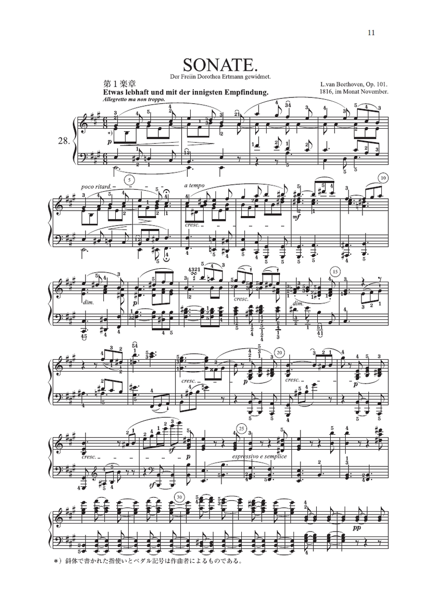 ベートーヴェンのピアノ・ソナタ第28番 op.101 批判校訂版
