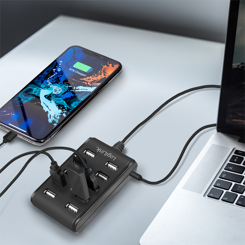 LogiLink USB 2.0 Hub, 10 Port, mit Ein-/Ausschalter, schwarz
