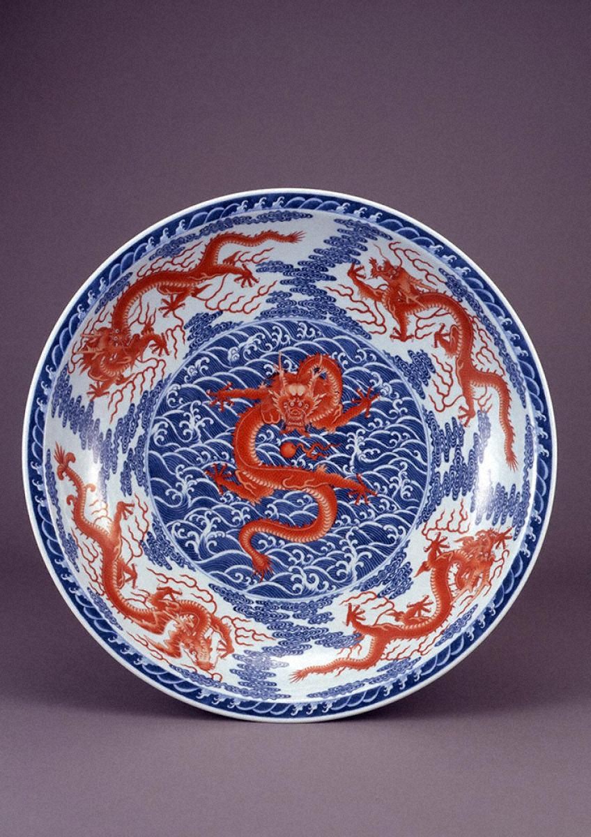 eyeknow74 八郎手赤絵金彩 雲龍牡丹文 皿 三客 D R6039 eyeknow74 八郎