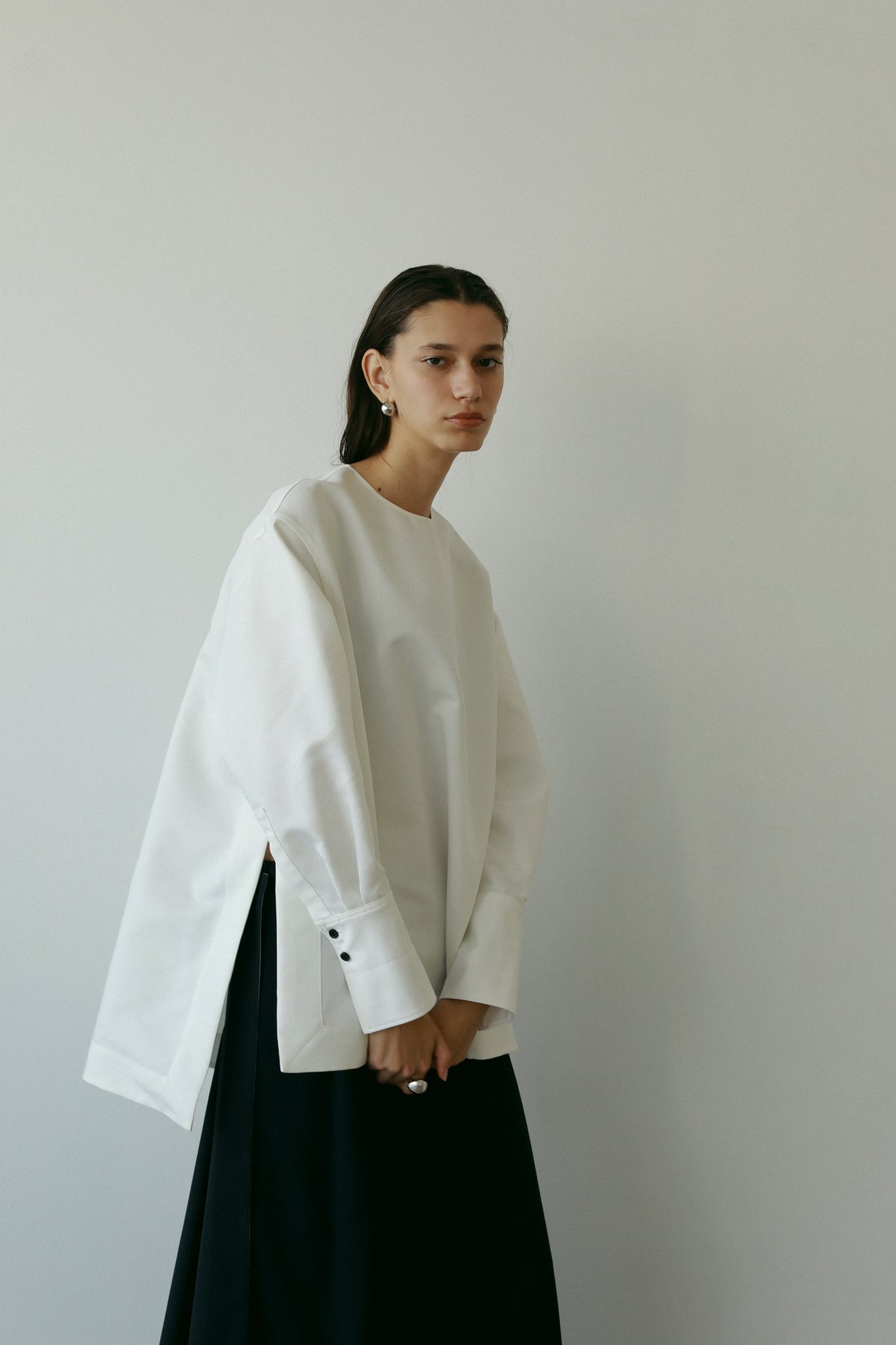 ローヘン lohen ハイカウントダブルクロスノーカラーブラウス