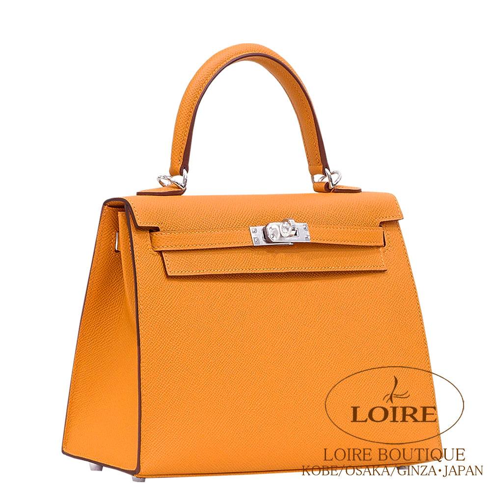 美品　HERMES　エルメス　オレンジ　空箱　ケリー・バーキン エルメス<br>ケリー 25cm 外縫い<br>オレンジ<br>エプソン<br>シルバー