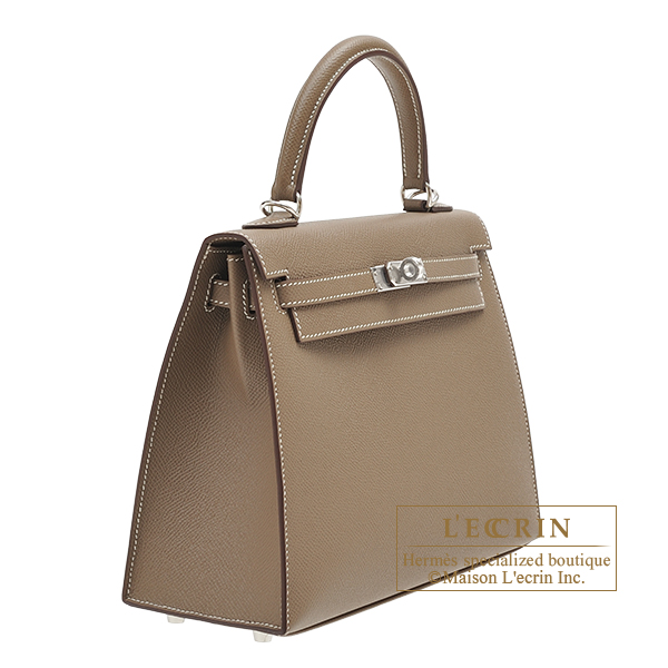 エルメス ケリー25/外縫い エトゥープ ヴォーエプソン シルバー金具