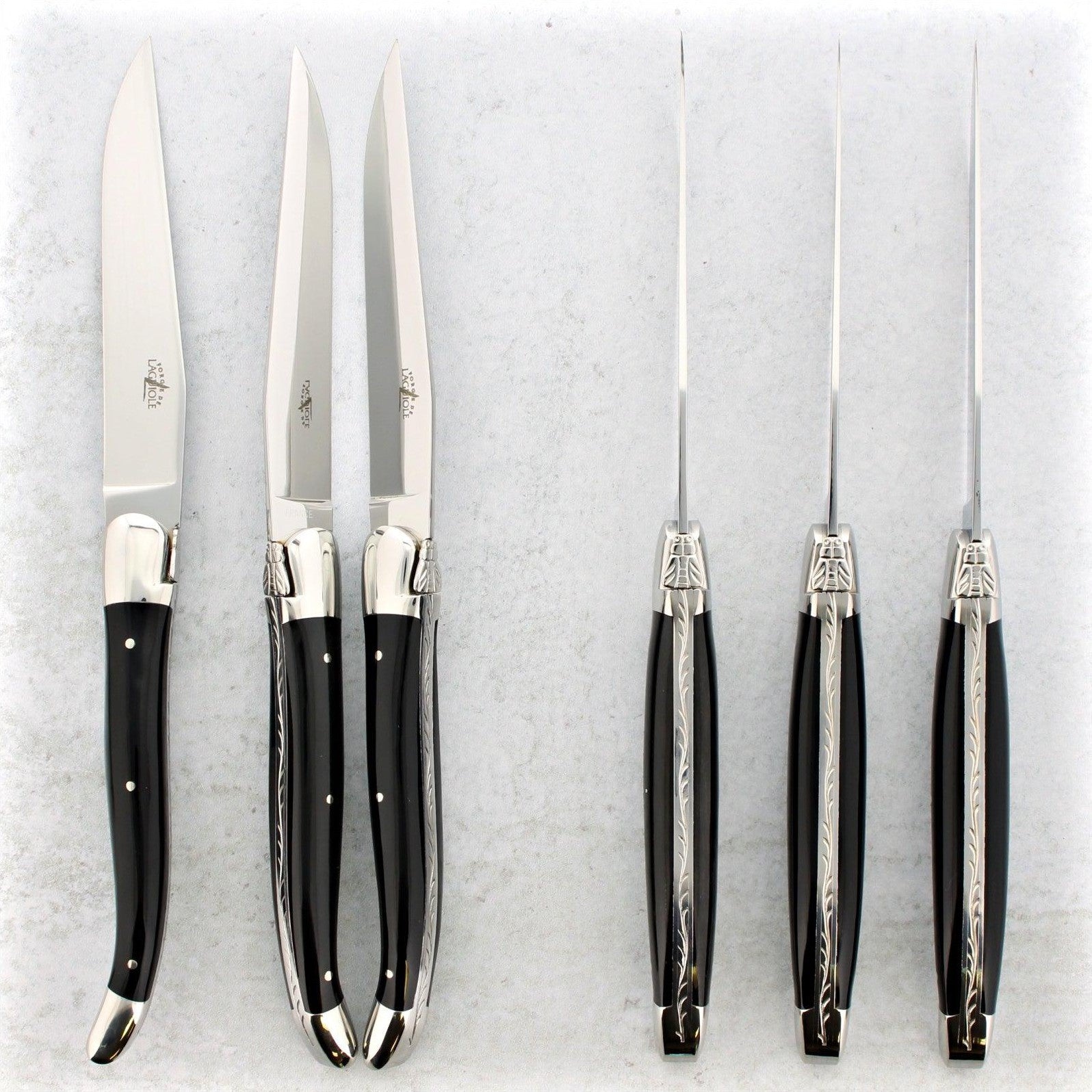Forge de Laguiole Dark Horn Tip Steak Knives - Set of 6 - Laguiole
