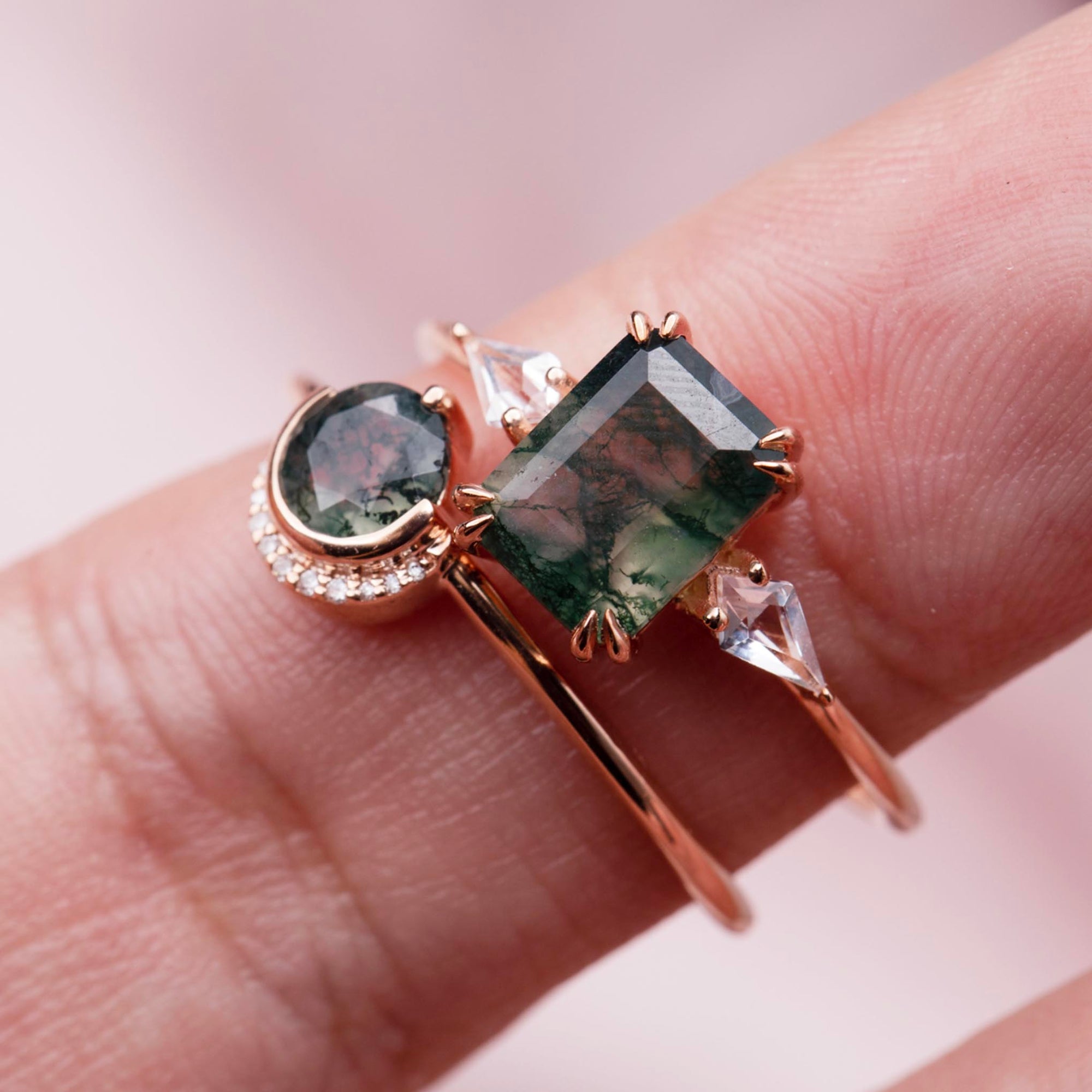 9kt Rose Gold Moss Agate & Topaz Annabelle Ring - La Kaiser