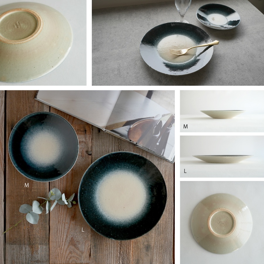 作山窯-SAKUZAN-】- 凛 - 平皿 M (φ19.5） L(φ26）紺吹き 日本製 陶器