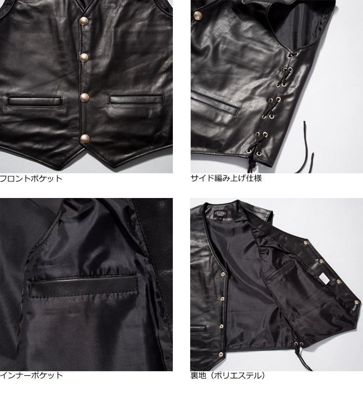 REDMOON WORKS レザーベスト 山羊革 多ポケット 黒 ブラック REDMOON