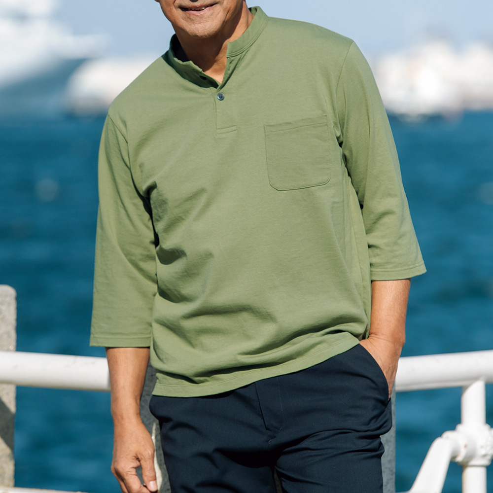 千田仁寿 ヘンリーネック七分袖Tシャツ | ライトアップオンラインストア