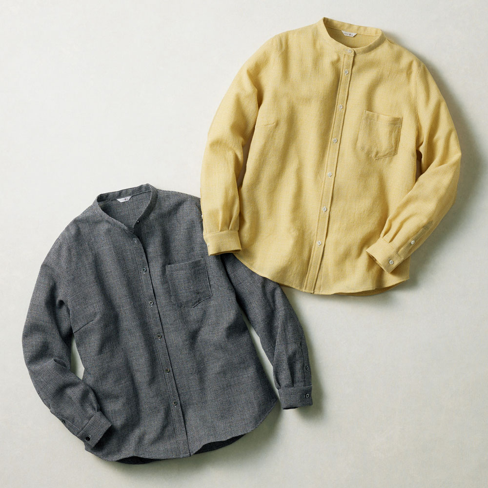 小森縫製 ウール千鳥のスタンドカラーシャツ | ライトアップオンライン