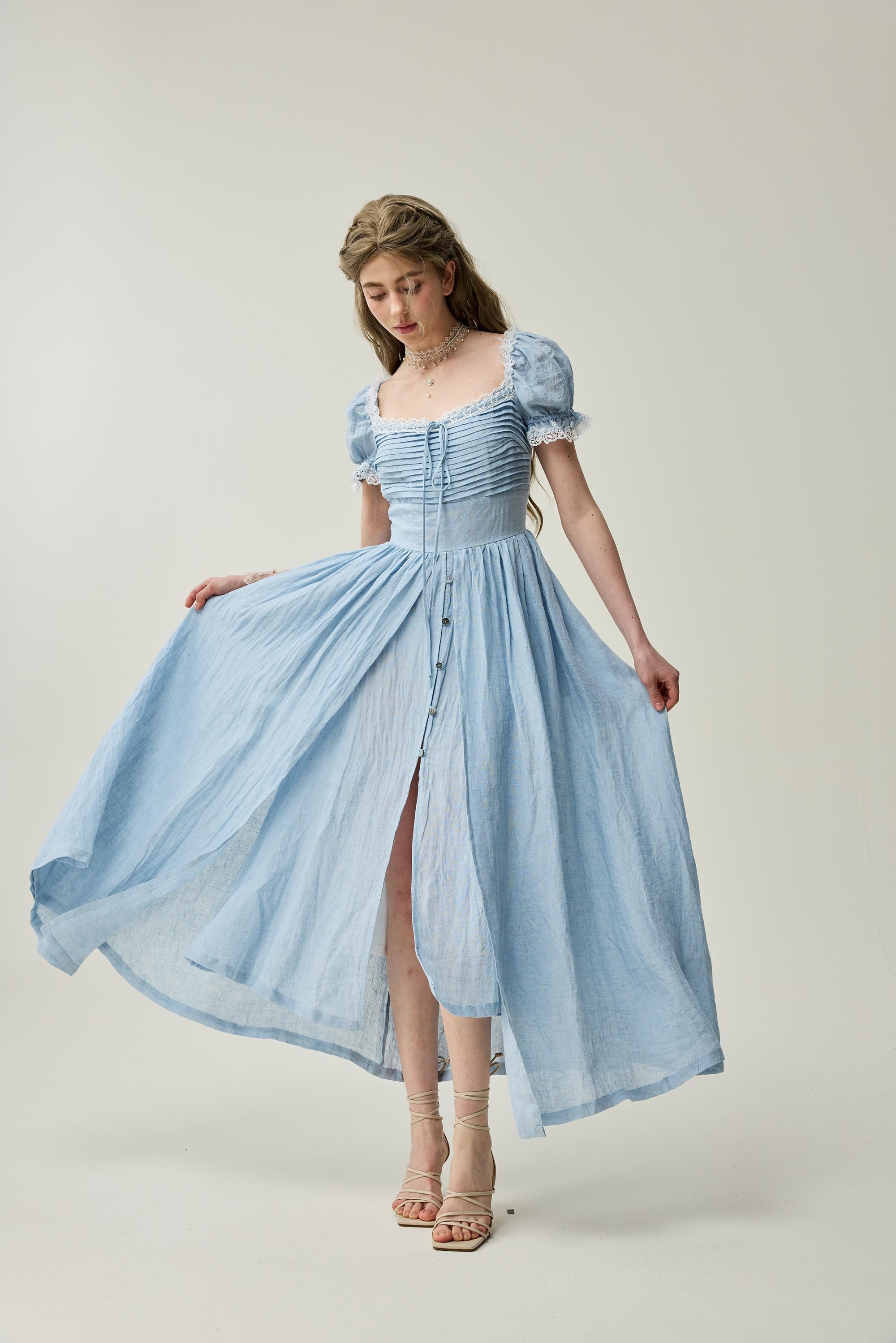 Monet Haze 26 | Fairy layered Linen Dress with pintucks – Linennaive