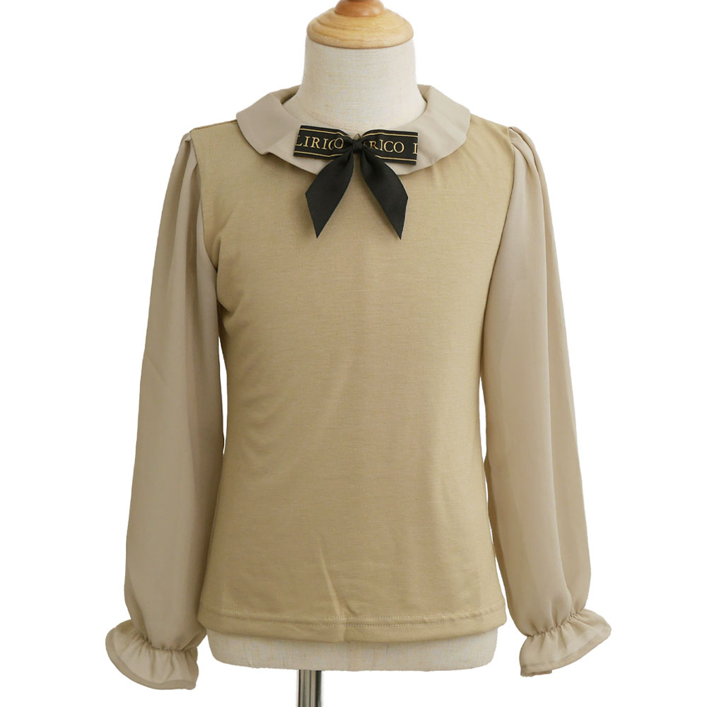 キッズウエア リボン付き 長袖 トップス ベージュ 120・130 入学式など
