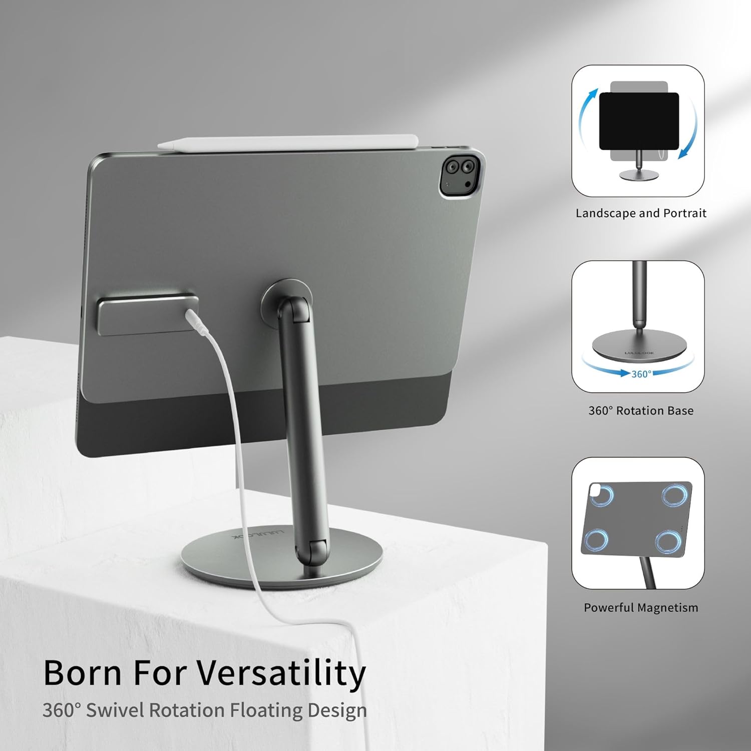 Lululook 360 Rotating Foldable Magnetic iPad Charging Stand