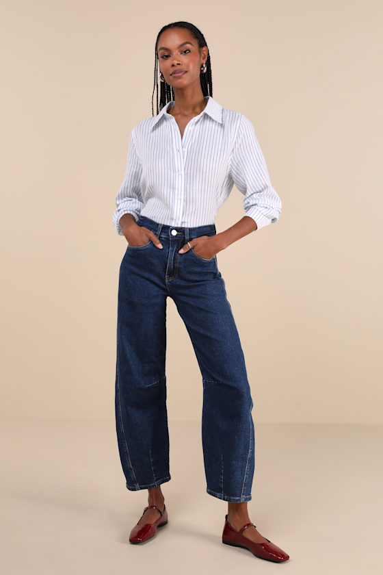 Blank NYC The Franklin - Dark Wash Jeans - Barrel Leg Jeans - Lulus
