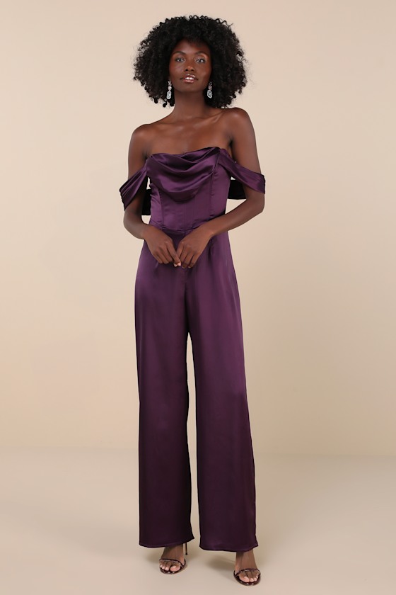 Dark Purple Satin Jumpsuit - Bustier Jumpsuit - OTS Jumpsuit - Lulus