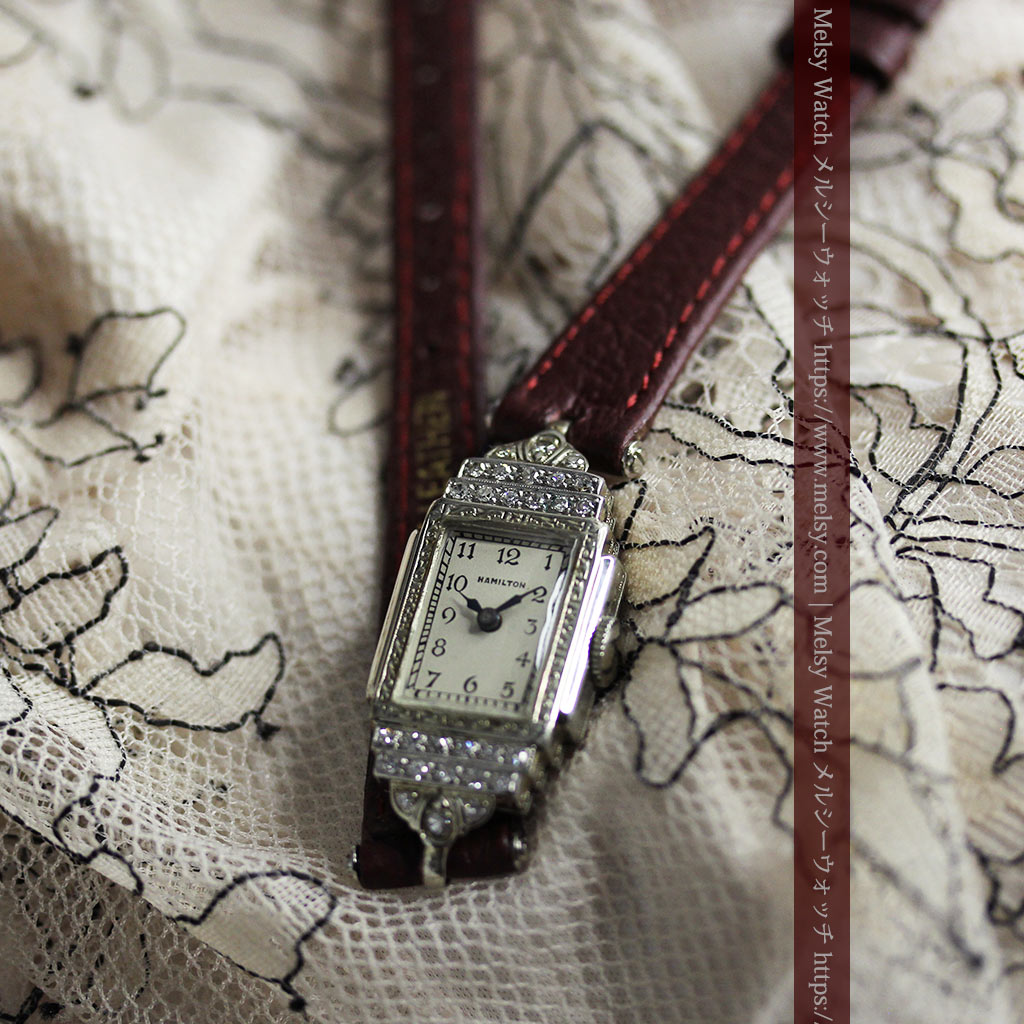 28石のダイヤが煌めくハミルトンの婦人用アンティーク腕時計