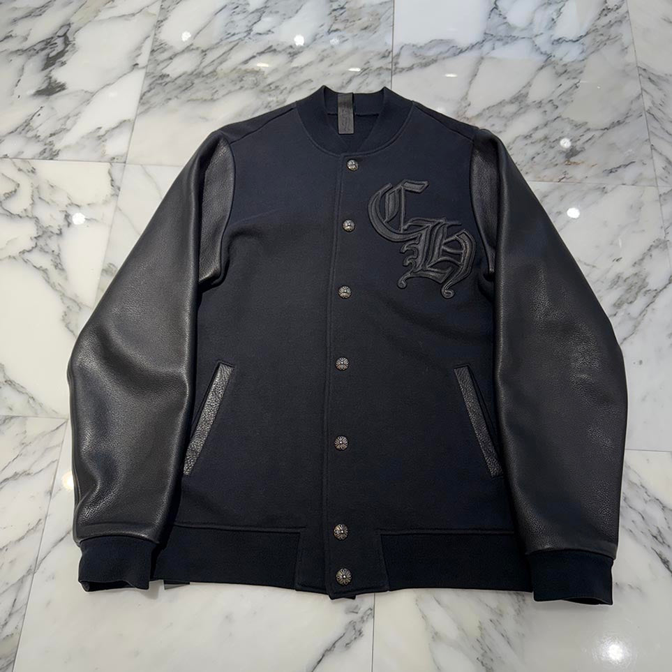 CHROME HEARTS LETTERMAN CH Leather Patch Blouson Jacket Size M