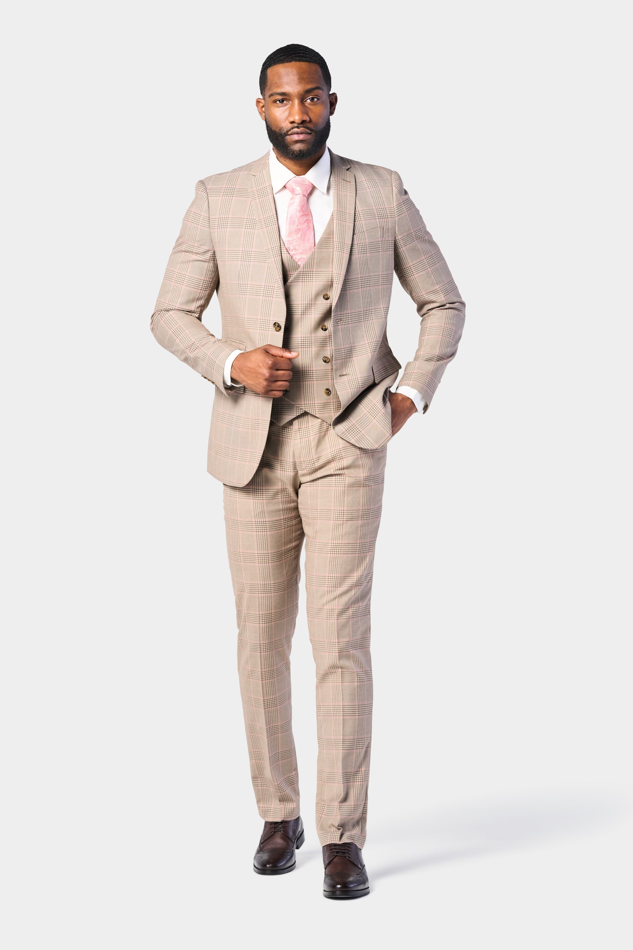 Tan and Pink Plaid 3 Piece Suit | Mensuits |3pc Suit Starting At