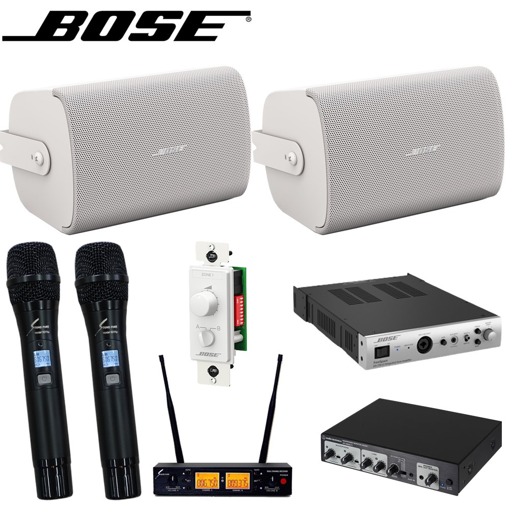 BOSE 壁掛けスピーカー＋カラオケミキサーセット (ワイヤレスマイク2本