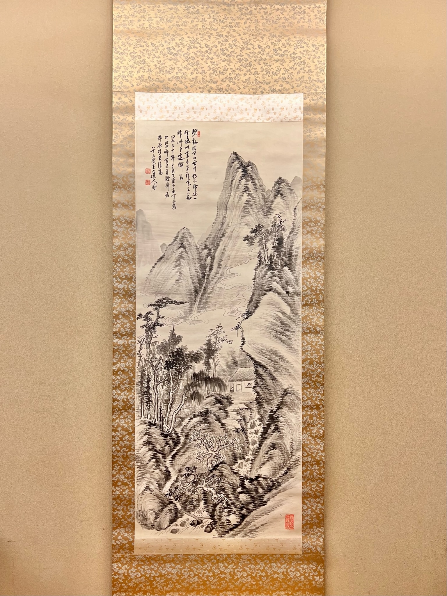 真作/田能村直外/山水図/滝図/瀑布図/飛瀑図/掛軸☆宝船☆AH-660