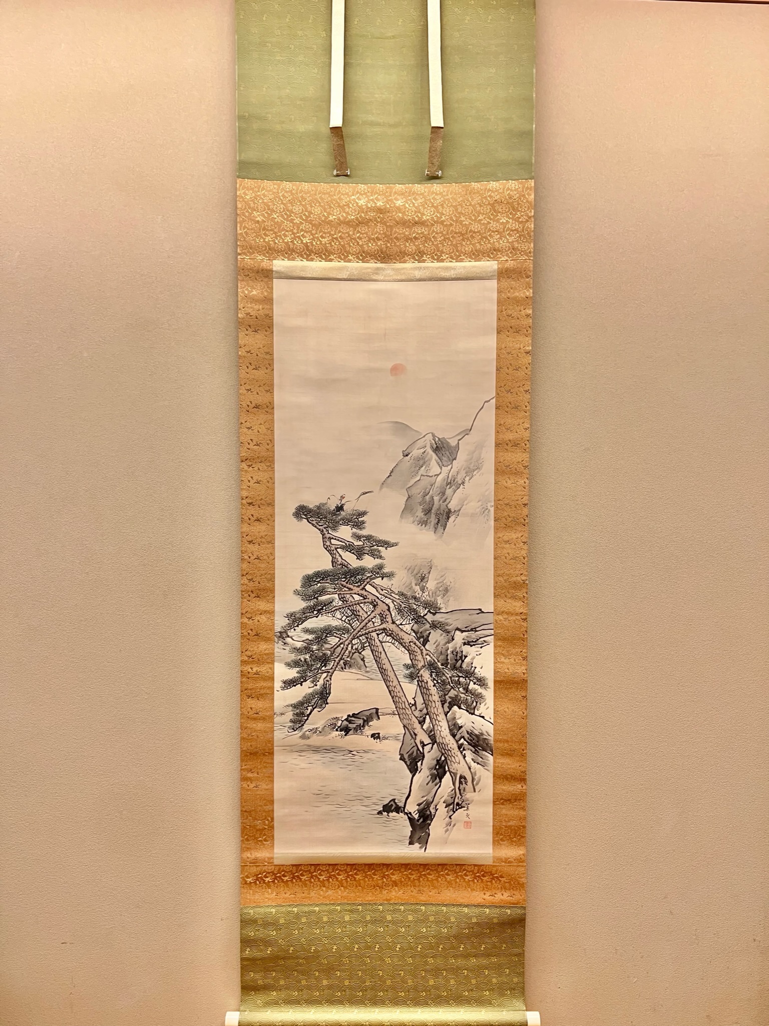 真作】素文/蓬莱山図/掛軸/名家伝来/AA-630