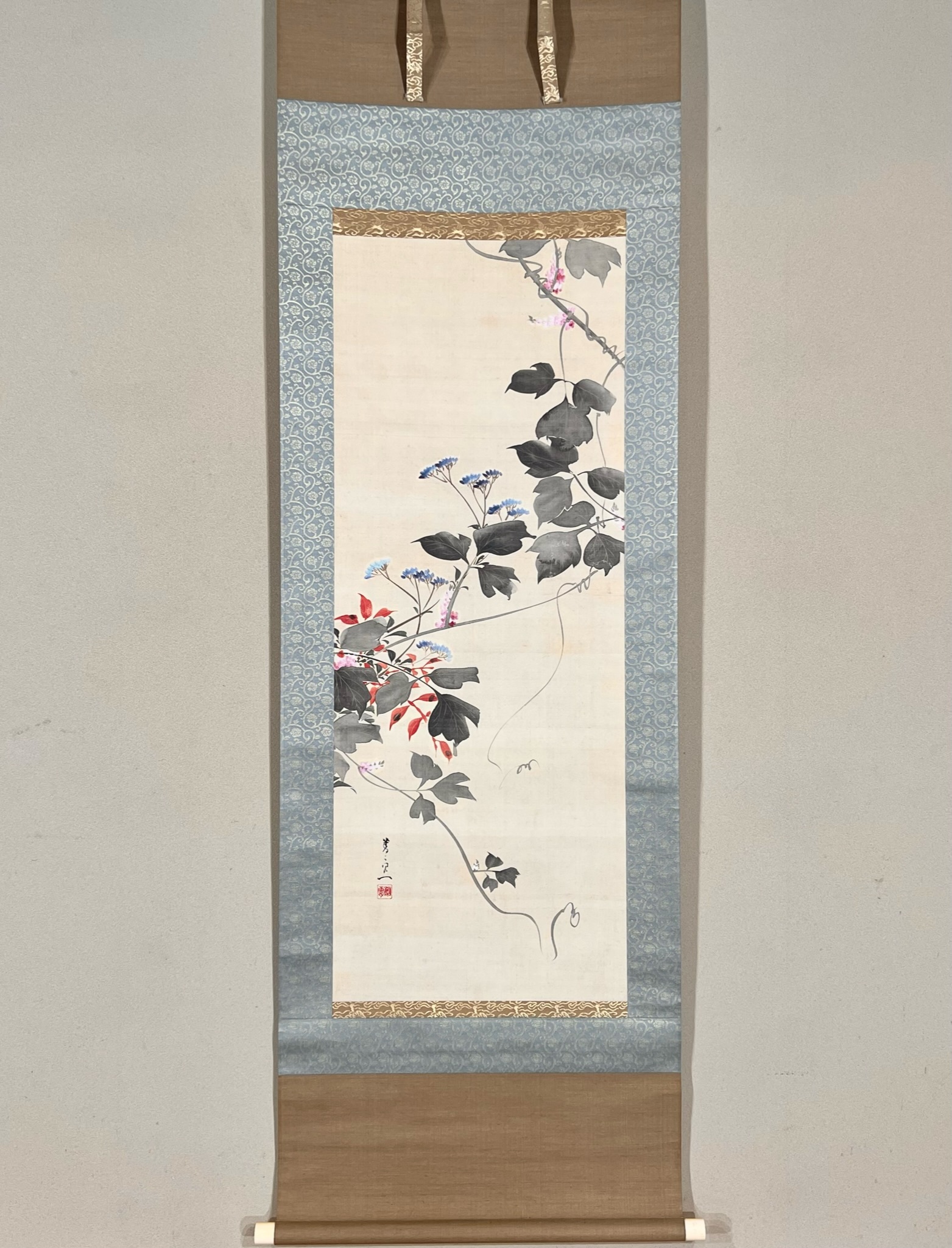 秋草に虫図/秋叢】小寺雲洞 2575 共箱 掛け軸 肉筆 【公式通販】