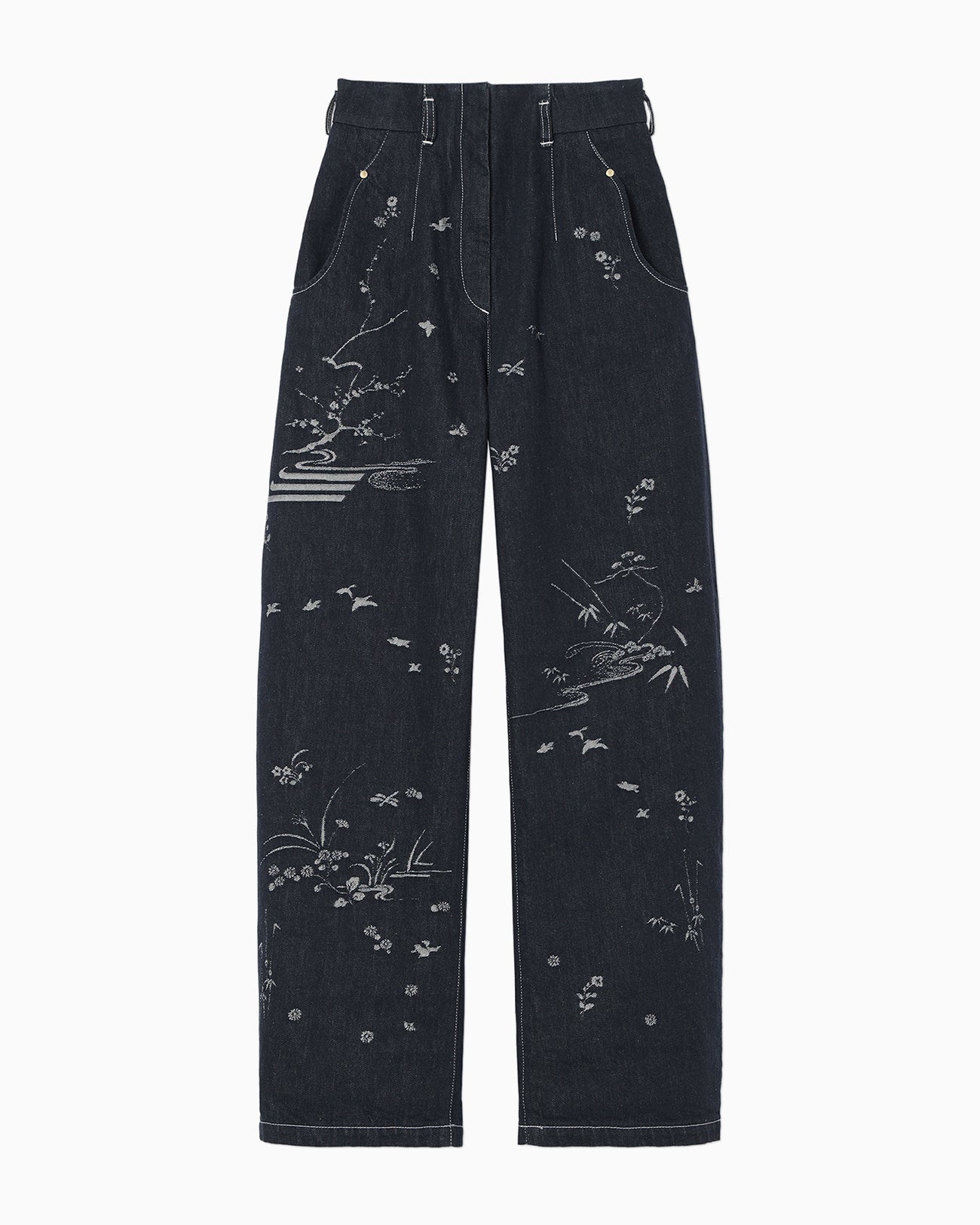 Nature Pattern Jacquard Wide Leg Jeans - blue - Mame Kurogouchi
