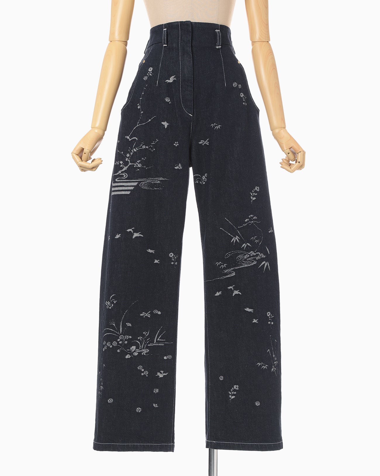 Nature Pattern Jacquard Wide Leg Jeans - blue - Mame Kurogouchi