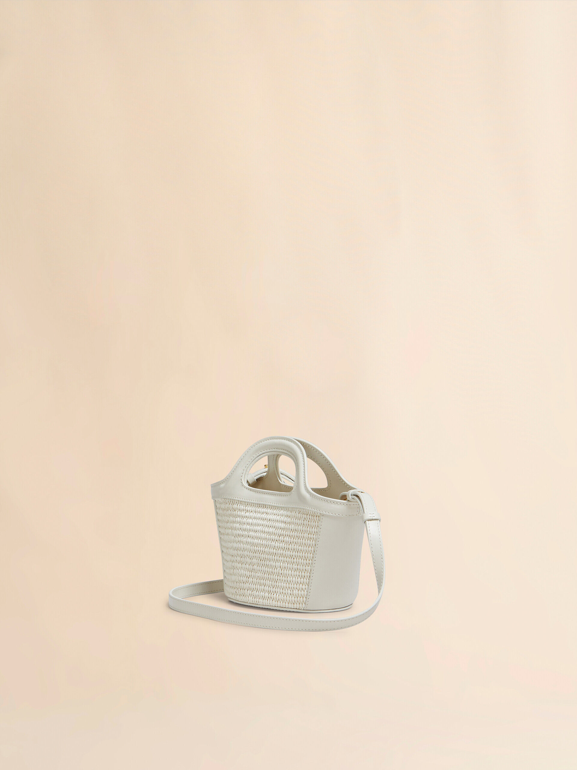Tropicalia Micro Bag in ivory leather and raffia-effect fabric | Marni