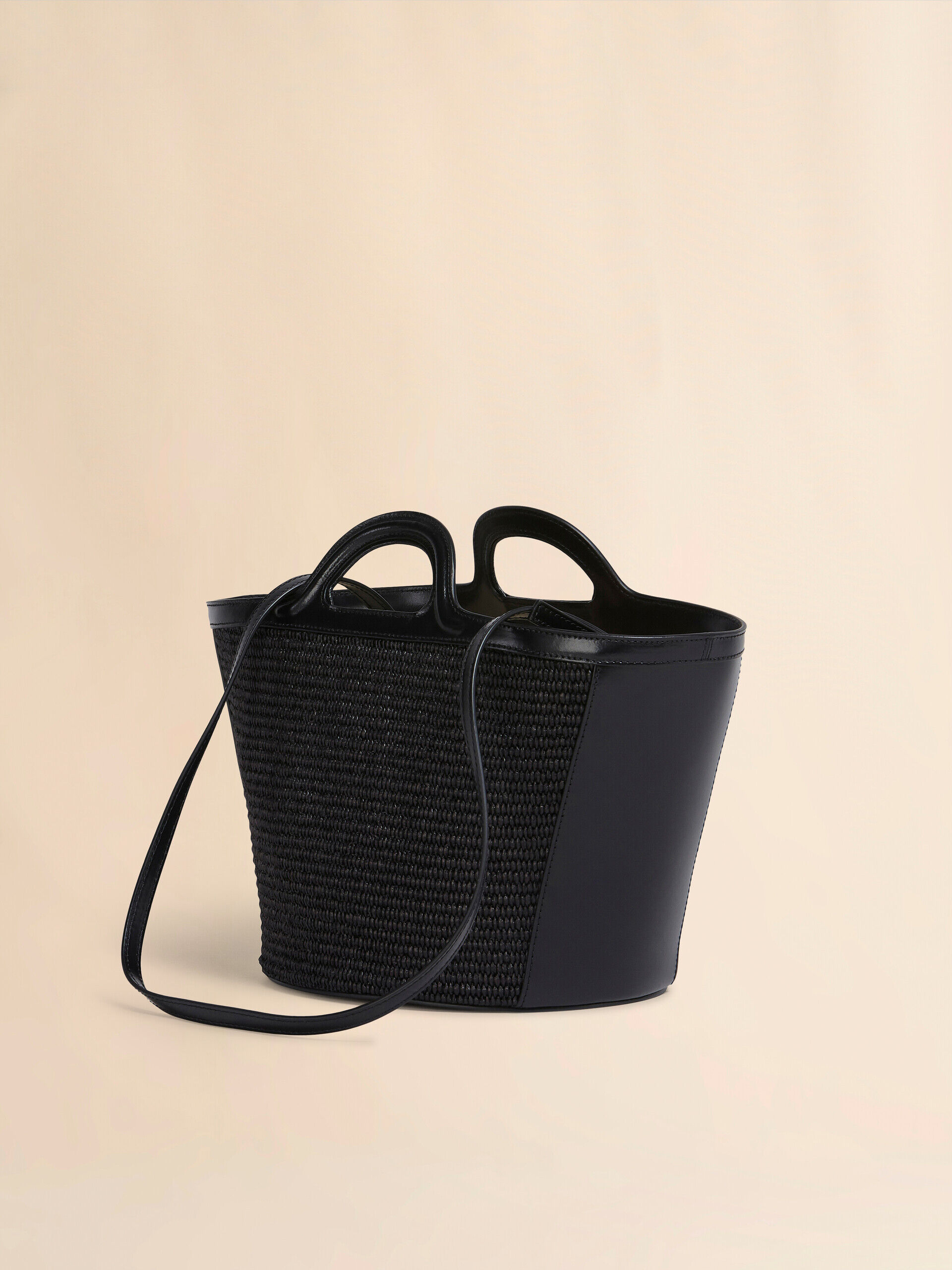 Tropicalia Small Bag in black leather and raffia-effect fabric | Marni